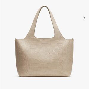 Beige Crocodile-Embossed Tote Bag